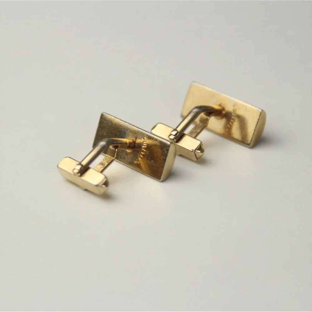 Swank Mens CuffLinks Men's Gold‎ Tone Brown Leather 7/8